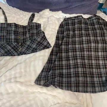 쿠레트 상하의 셋업 체크 뷔스티에 스커트 4L