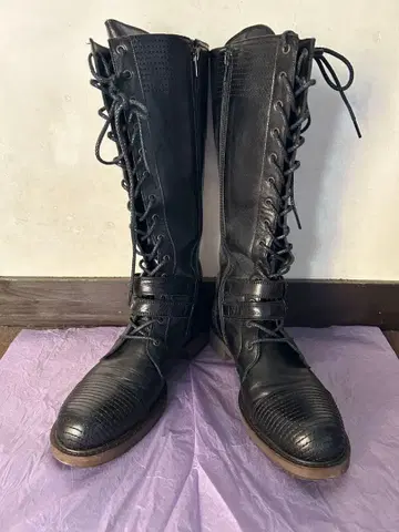 [새상품급] LIMI feu 블랙 가죽 롱 부츠 레이스업