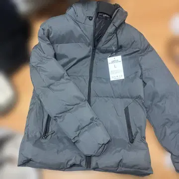 그레이 후드 부착 다운 자켓 L 사이즈