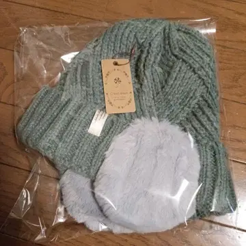 민트 그린 니트 모자 퍼 포함 새상품