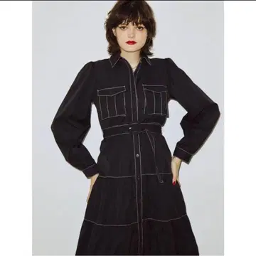 쥬에티 * 컬러 스티치 밀리터리 티어드 원피스