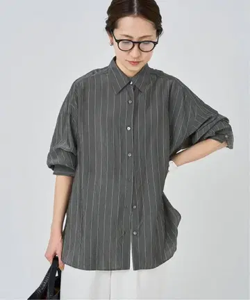 FRAMeWORK 큐프라 스트라이프 오버 셔츠