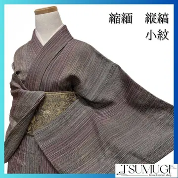 미착용 크레이프 원단 세로 줄무늬 다크톤 코몬 기모노 105a p