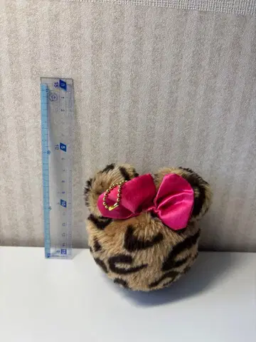 미니 레오파드 무늬 키링 핑크 리본 포함 디즈니
