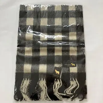 램스울 100% 머플러 블랙 x 화이트 베이지 x 그레이 체크 무늬