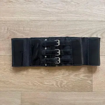 빈티지 블랙 에나멜 와이드 벨트