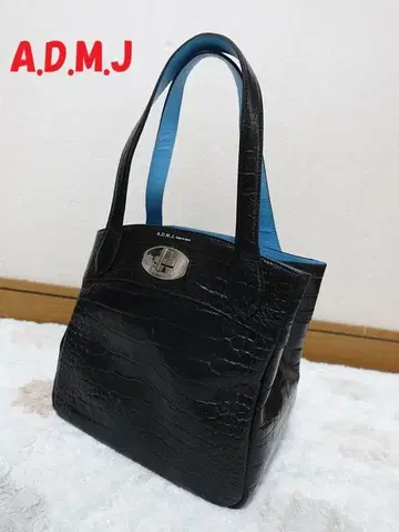 새상품급 A.D.M.J 악어 엠보싱 턴락 토트백 일본제 블랙