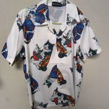 DARK ICON 고양이와 호랑이 알로하 셔츠 M