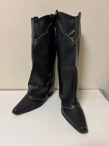 스터드 장식 레그 커버풍 롱 웨스턴 부츠