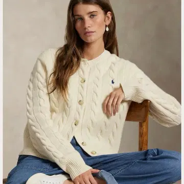 랄프 로렌 케이블 니트 가디건 울 캐시미어 M 사이즈