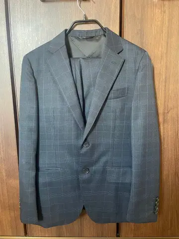 Mandi 네이비 체크 무늬 비즈니스 정장