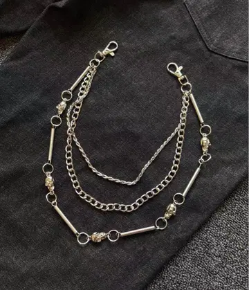 스컬 모티브 2연 지갑 체인 실버