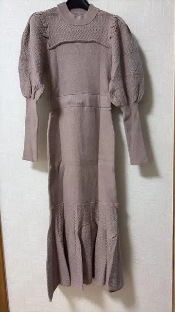 핑크 베이지 니트 롱 원피스