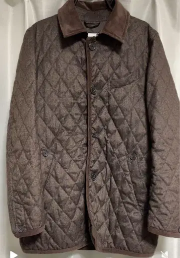 브라운 퀼팅 자켓 후드 부착