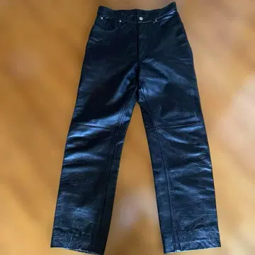 CLEF 블랙 가죽 스트레이트 레그 팬츠 소가죽