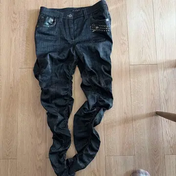 블랙 크로커다일 패턴 데님 팬츠