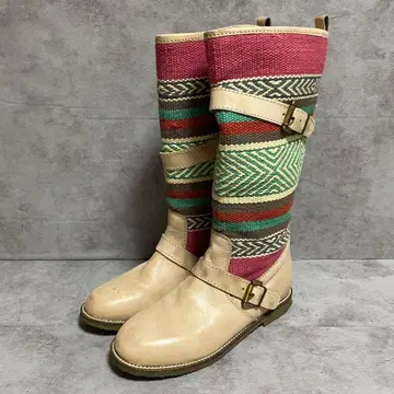 롱 부츠 (36) 엔지니어 부츠 베이지 에스닉 벨트