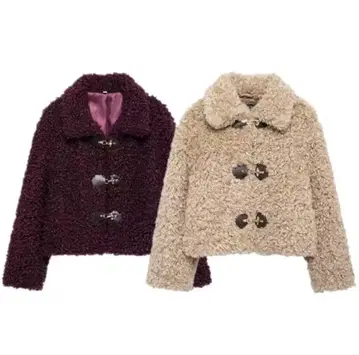 버튼 달린 플리스 자켓 브라운