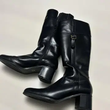 블랙 가죽 롱 부츠