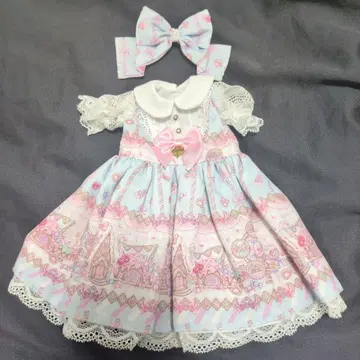 인형용 스카이블루 핑크 드레스와 리본