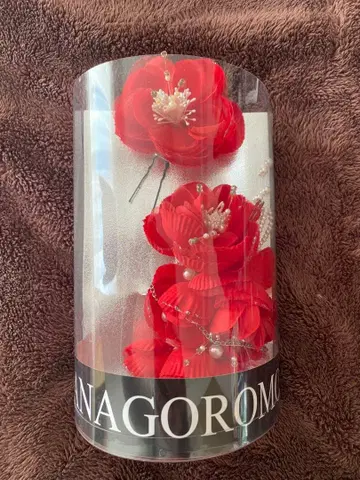 HANAGOROMO 빨간 꽃 장식 헤어콤 일본 정통의상 소품 성인식