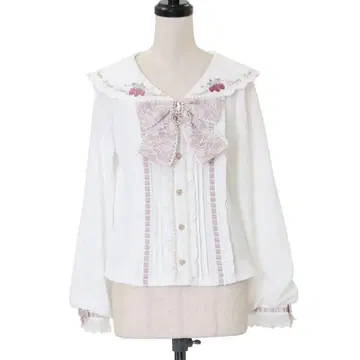 LIZLISA 리즈리사 스트로베리 자수 세일러 리브 블라우스 핑크