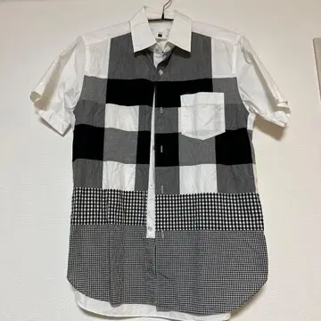 체크 무늬 반팔 셔츠 화이트 블랙