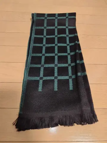 머플러 울 100% 이탈리아제 블랙/다크 그린 체크