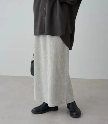 그레이 스트레치 코르듀로이 스커트 퓨어세신