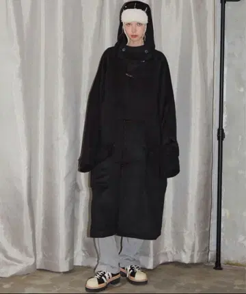 AIVER 더플 코트 M 블랙 후드 부착