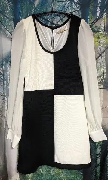 Luxe Rose 바이컬러 소매 쉬폰 원피스 럭스 로즈