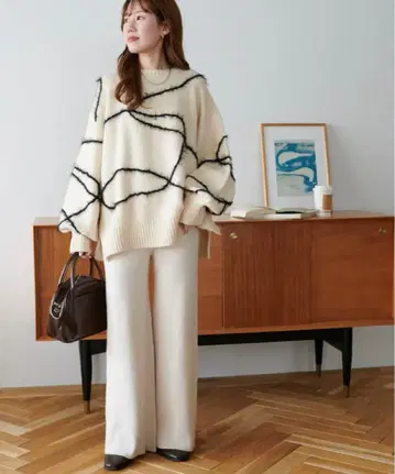 WEB 한정 니트 리브 팬츠