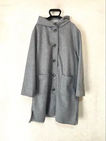 [시마무라] 후드 부착 그레이 롱 코트 (3L)