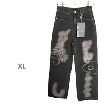 새상품 오버 사이즈 블랙 데님 꽃무늬 크러쉬 데미지 블리치 XL 블랙