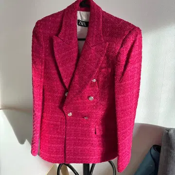 [ 미사용 새상품 ] ZARA 트위드 자켓 XS 핑크 골드버튼