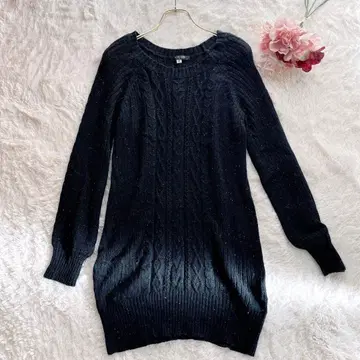 미쉘클랑 케이블 니트 원피스 라메 믹스 블랙 38