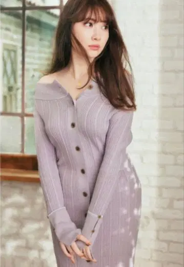 Herlipto 리브 스트레치 니트 드레스 퍼플 S 사이즈