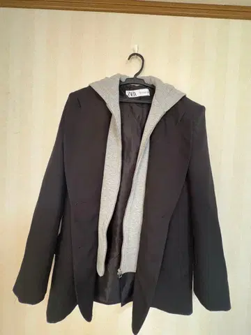 ZARA 콤비 블레이저 후드 칼라 블랙
