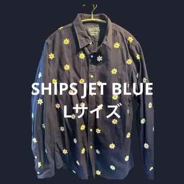 SHIPS JET BLUE 꽃무늬 자수 긴팔 셔츠 네이비 구제 의류