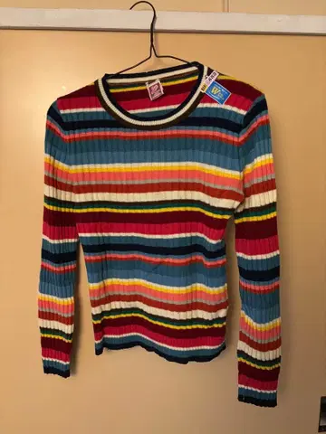 빈티지 멀티 컬러 스트라이프 긴팔 스웨터