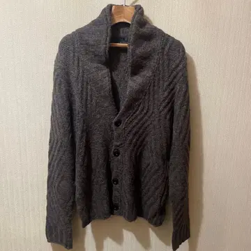 스톨 포함 리브 짜임 다크 브라운 가디건 46