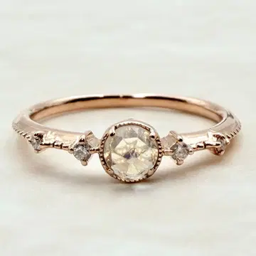 거의 미사용 K10 블루문스톤 다이아몬드 반지 핑크 골드