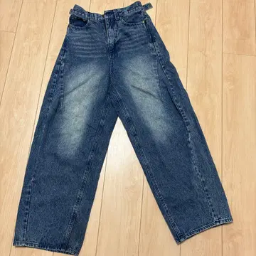 다크 블루 와이드 팬츠 하이웨스트