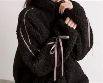 OLIVE des OLIVE 소매 리본 보아 블루종 블랙