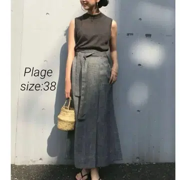 Plage 일본제 세미 플레어 랩스커트 38 플라주 린넨 혼방