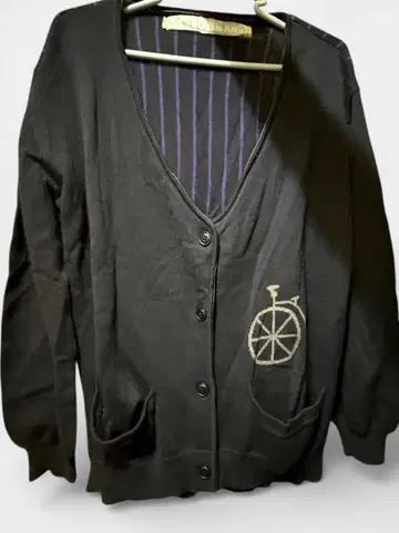 BARRORWGANG 울 100% 네이비 가디건 자수 로고