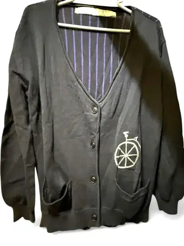 BARRORWGANG 울 100% 네이비 가디건 자수 로고