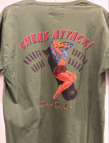 핀업걸 밀리터리 양면 프린트 반팔 T셔츠 그린 올리브