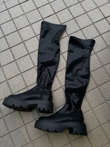 블랙 롱 부츠 합성 피혁