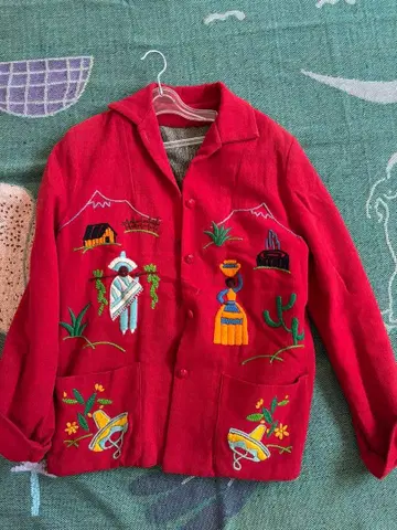 멕시칸 자켓 상태 좋음 빨간색 자수 구제 의류